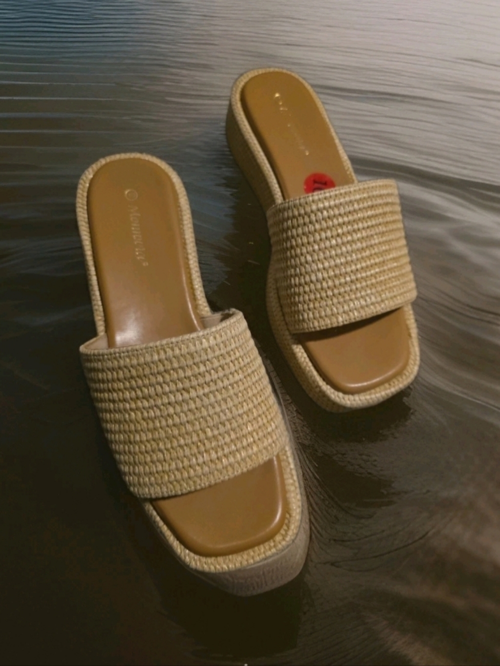 Monrovia Platform Sandals Women Raffia Espadrille Slides Sz 10